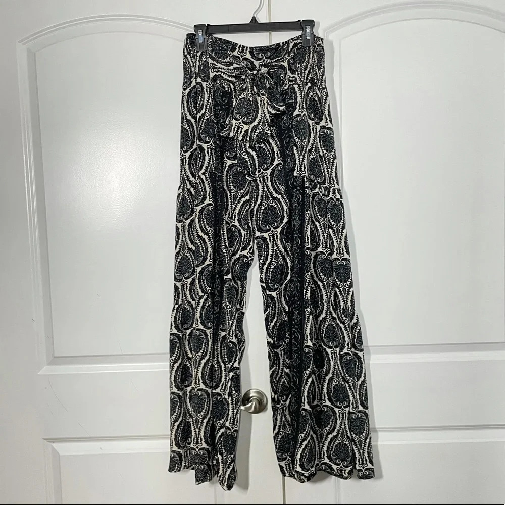 Elan Black Paisley Wide Leg Self Tie Pants size S - Picture 8 of 13